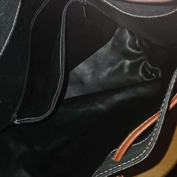 Black and Brown Leather Tote Bag with Embossed Patch - Picture 2 of 5